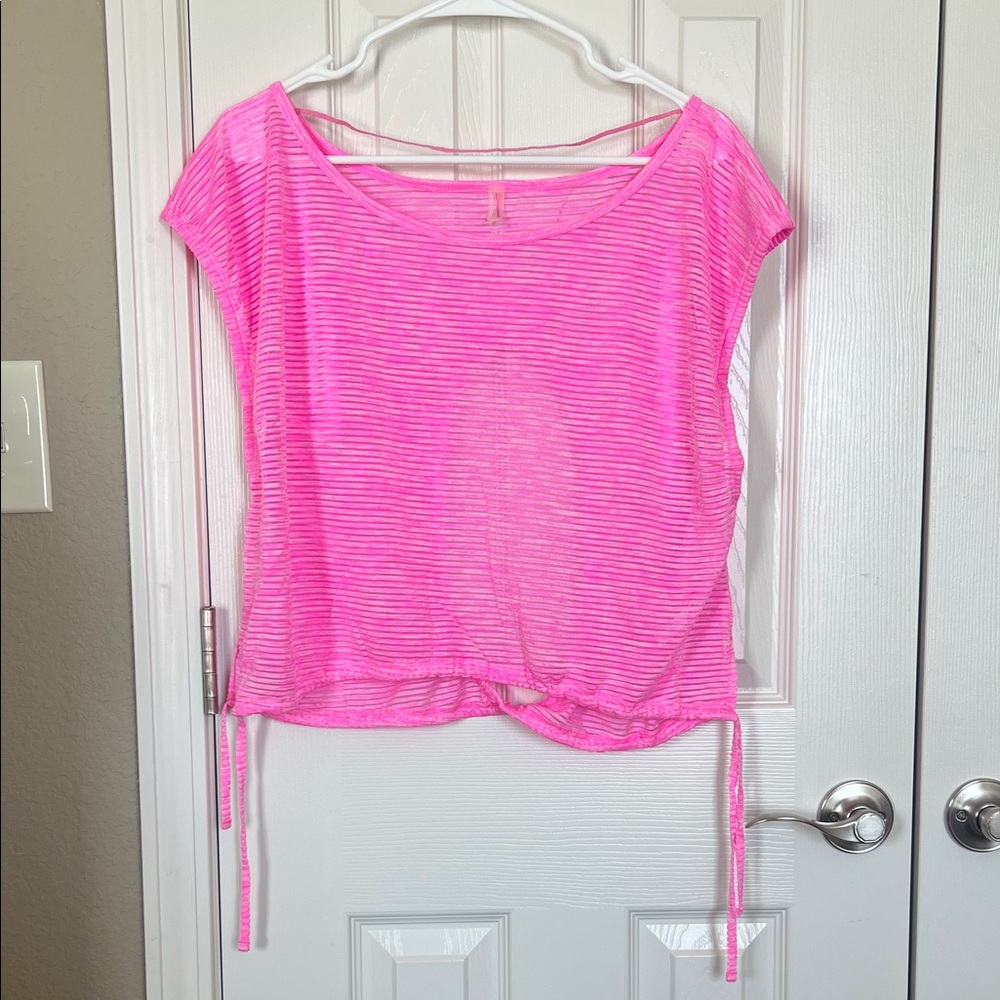 Free People Movement Pink Striped Women's Top with Keyhole back